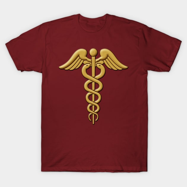 Golden Double Snake Caduceus T-Shirt by sifis